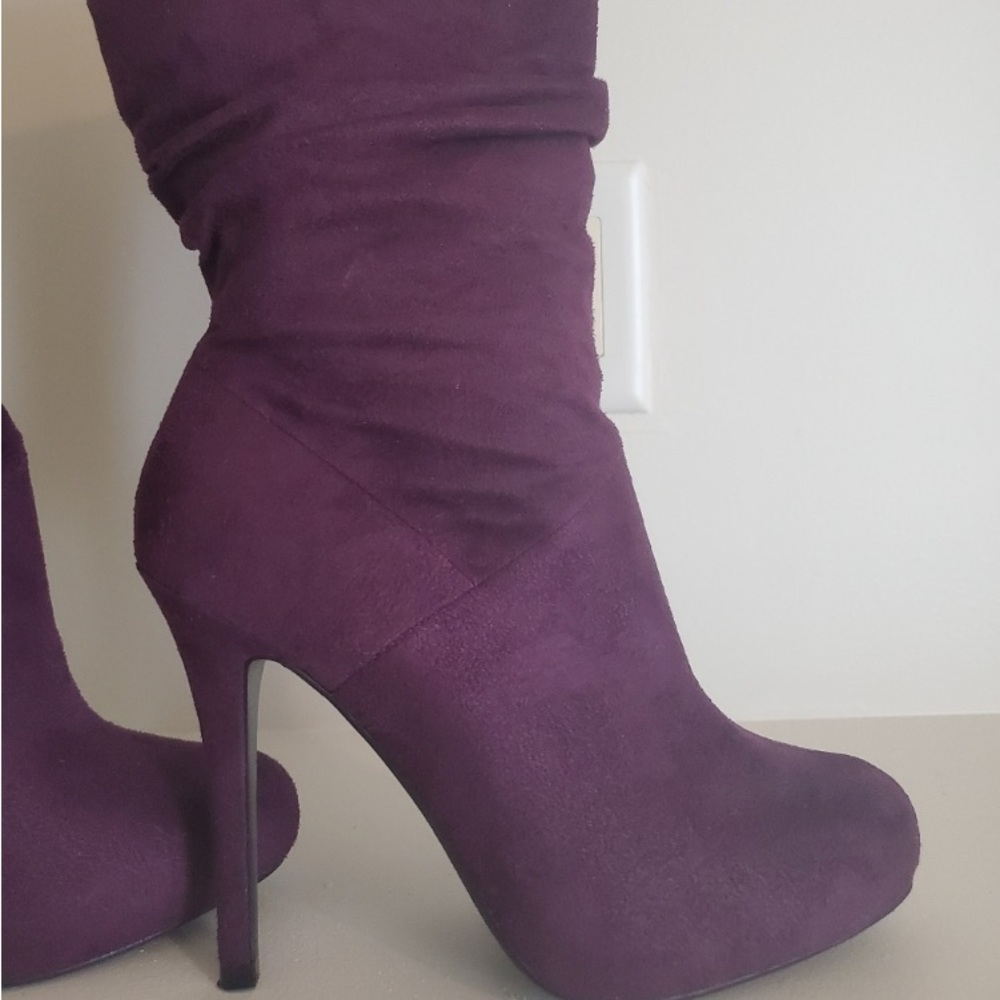 Purple high heels calf boots